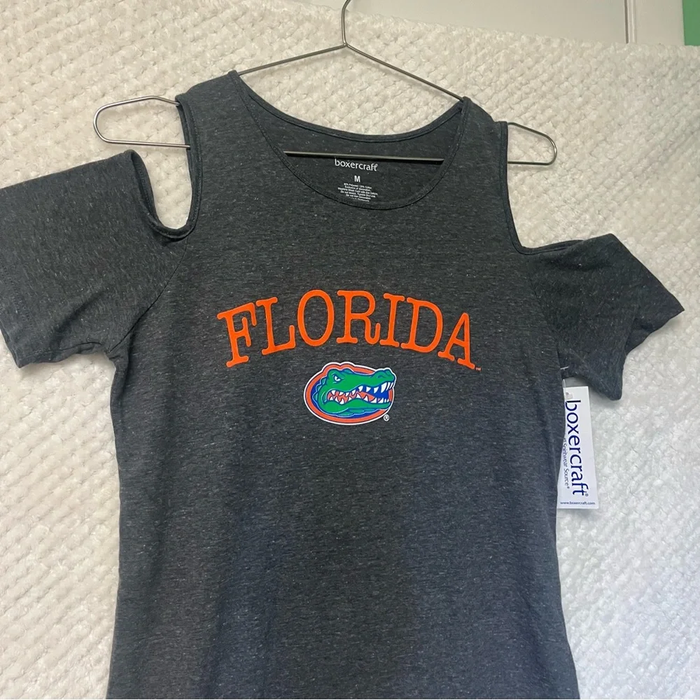 Boxer craft Womens Florida Gator Football T-Shirt Gray Orange Open Shoulder NWT - Picture 4 of 6